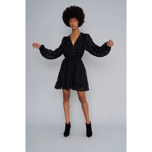 Le Superbe Dee Dee Dot Chiffon Mini Dress Black Womens Size 0 - Picture 1 of 9